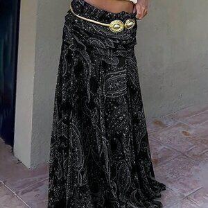 Black Boho Women's Cashew Flower Mesh Skirt